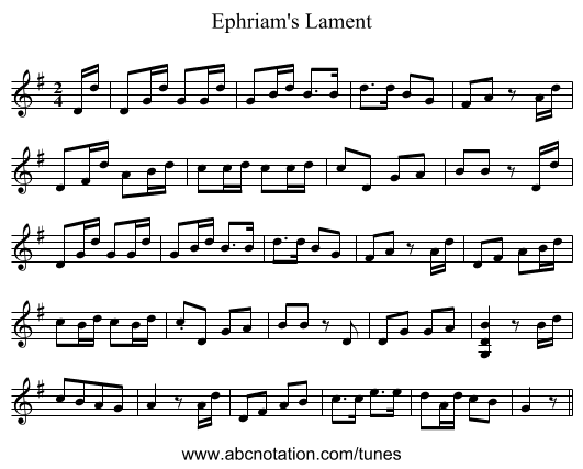 Ephriam's Lament - staff notation