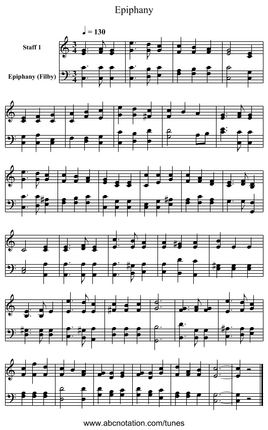 Epiphany - staff notation