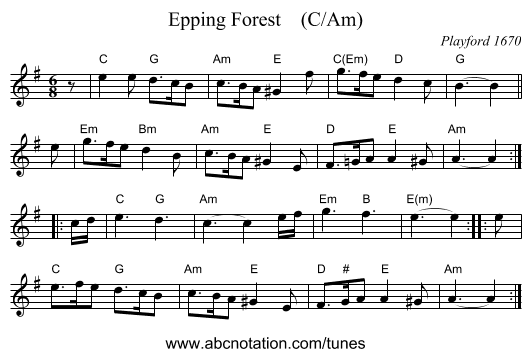 Epping Forest    (C/Am) - staff notation