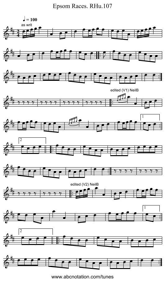 Epsom Races. RHu.107 - staff notation