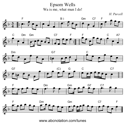 Epsom Wells - staff notation