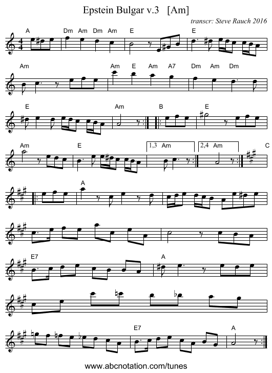 Epstein Bulgar v.3   [Am] - staff notation