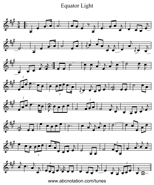 Equator Light - staff notation