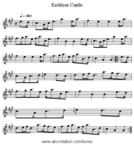 Erchless Castle - staff notation