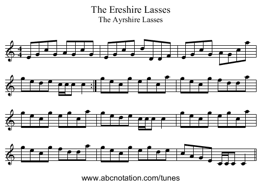 Ereshire Lasses, The - staff notation