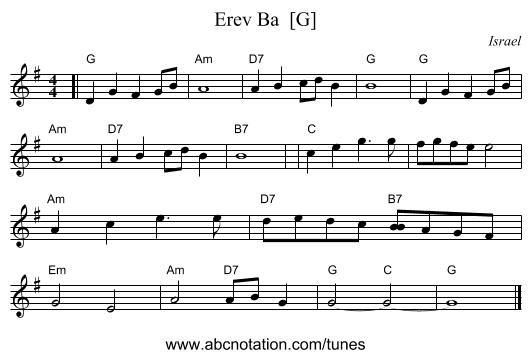 Erev Ba  [G] - staff notation