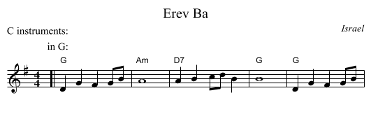 Erev Ba - staff notation