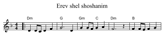 Erev shel shoshanim - staff notation