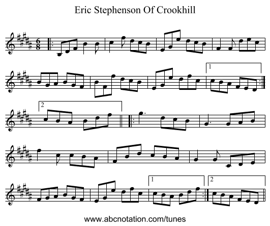 Eric Stephenson Of Crookhill - staff notation