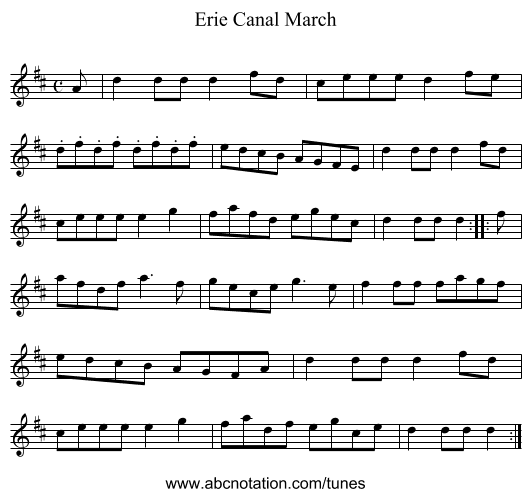 Erie Canal March - staff notation
