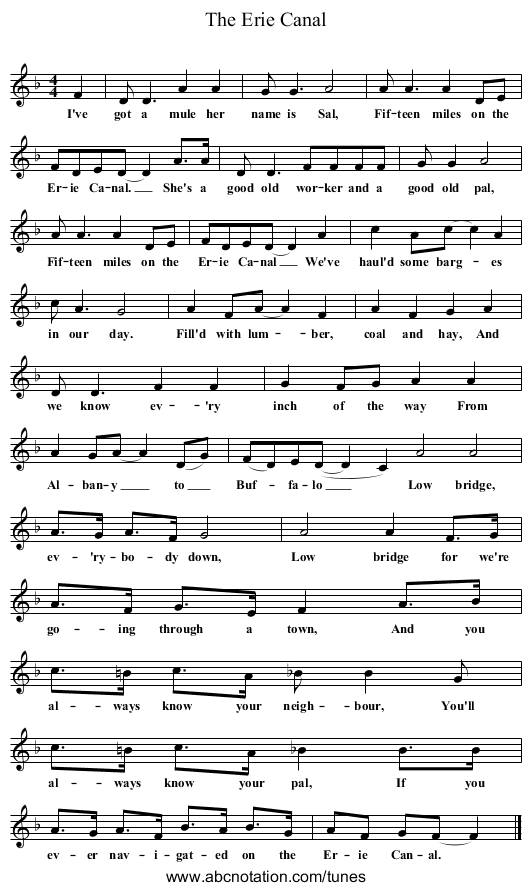 Erie Canal, The - staff notation