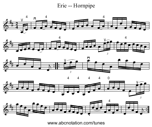 Erie -- Hornpipe - staff notation