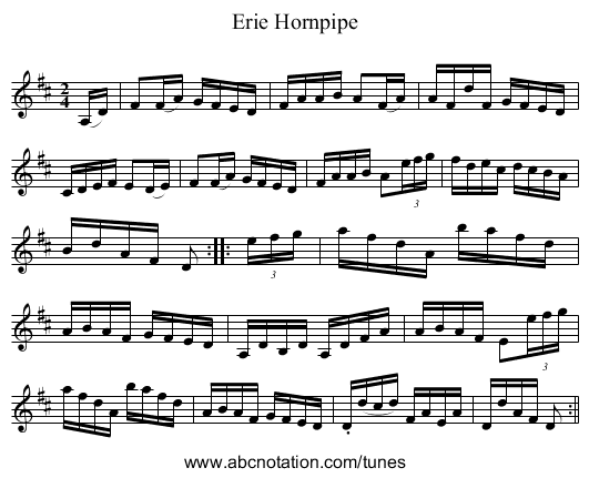 Erie Hornpipe - staff notation