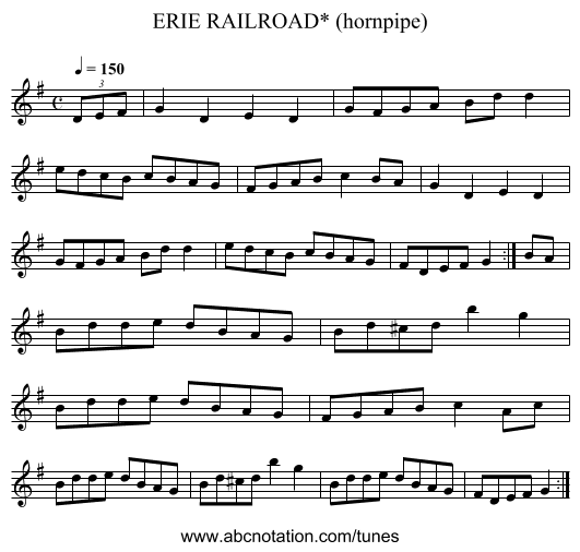 ERIE RAILROAD* (hornpipe) - staff notation