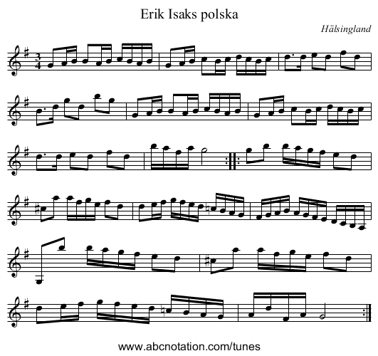 Erik Isaks polska - staff notation