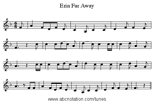 Erin Far Away - staff notation