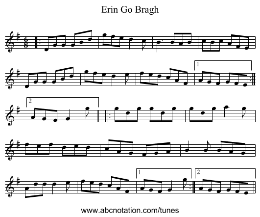 Erin Go Bragh - staff notation