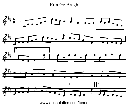 Erin Go Bragh - staff notation