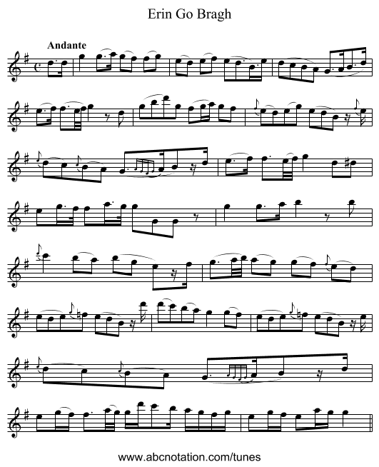 Erin Go Bragh - staff notation