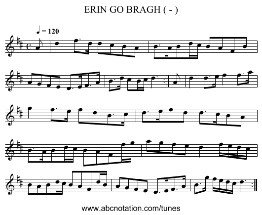 ERIN GO BRAGH ( - ) - staff notation