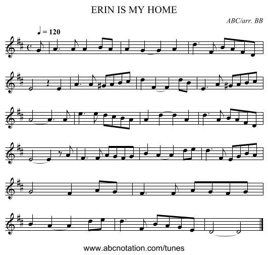ERIN IS MY HOME - staff notation