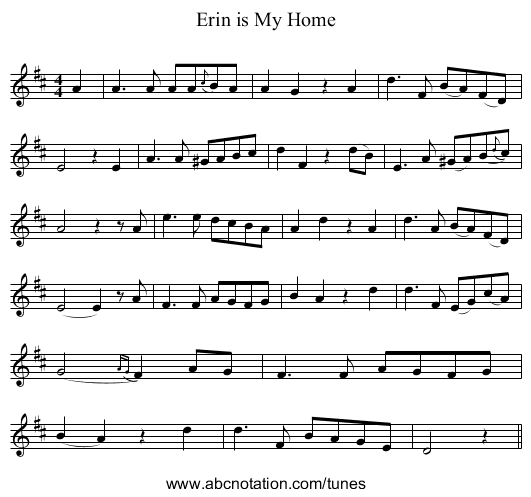 Erin is My Home - staff notation
