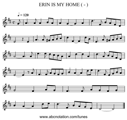 ERIN IS MY HOME ( - ) - staff notation