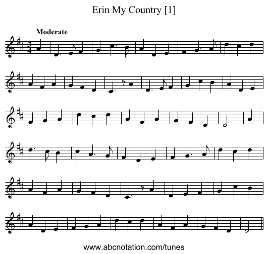 Erin My Country [1] - staff notation