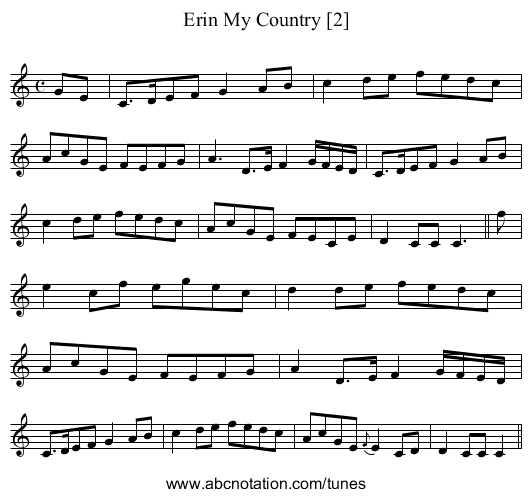 Erin My Country [2] - staff notation