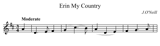 Erin My Country - staff notation