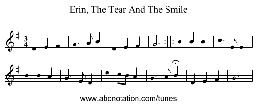 Erin, The Tear And The Smile - staff notation