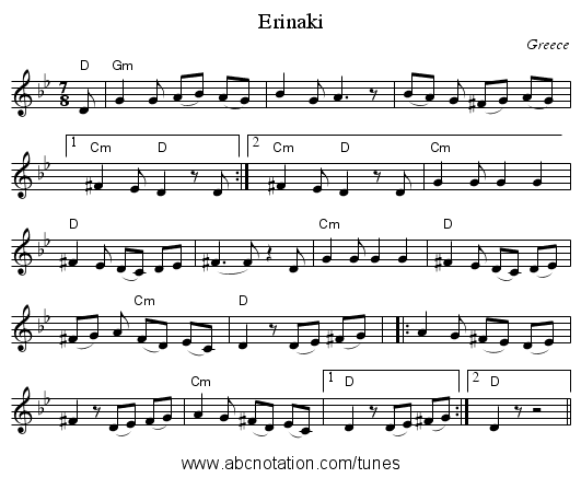 Erinaki - staff notation