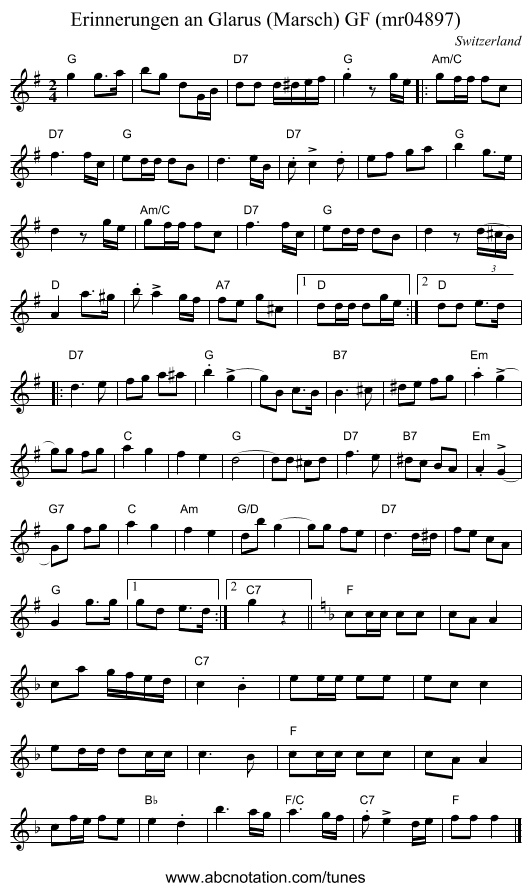 Erinnerungen an Glarus (Marsch) GF (mr04897) - staff notation