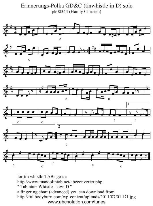 Erinnerungs-Polka GD&C (tinwhistle in D) solo - staff notation