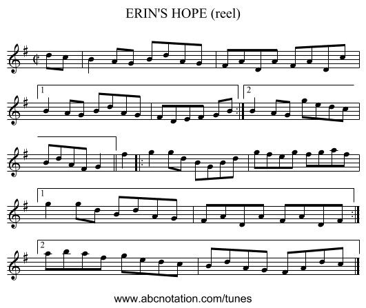 ERIN'S HOPE (reel) - staff notation