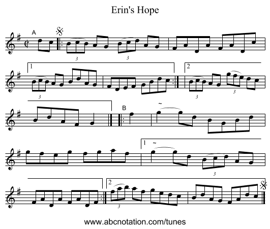 Erin's Hope - staff notation