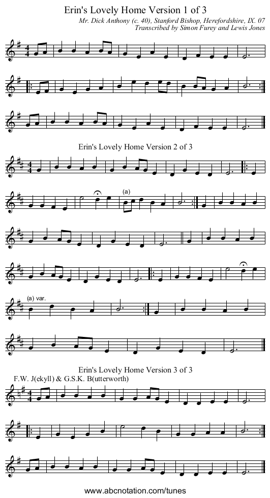 Erin's Lovely Home Version 1 of 3 - staff notation