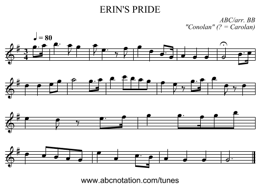 ERIN'S PRIDE - staff notation