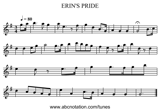 ERIN'S PRIDE - staff notation