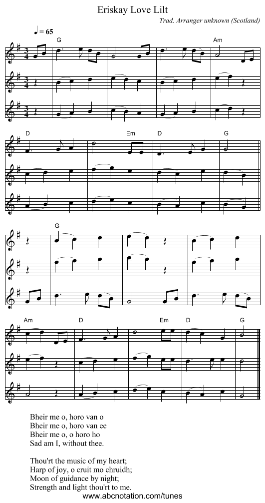 Eriskay Love Lilt - staff notation
