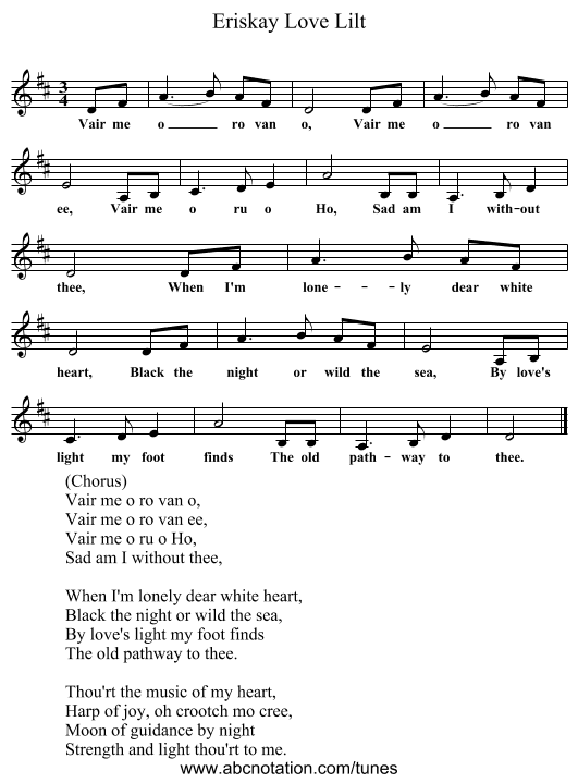 Eriskay Love Lilt - staff notation