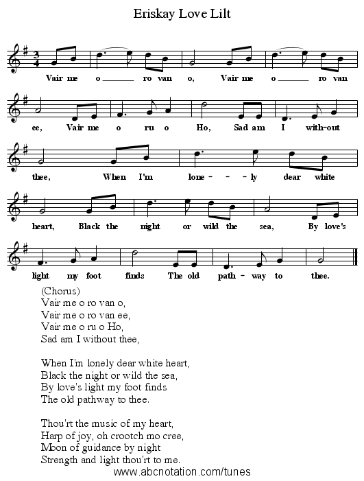 Eriskay Love Lilt - staff notation