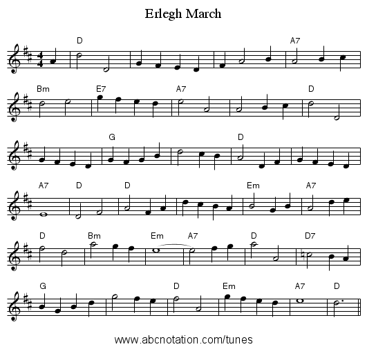 Erlegh March - staff notation