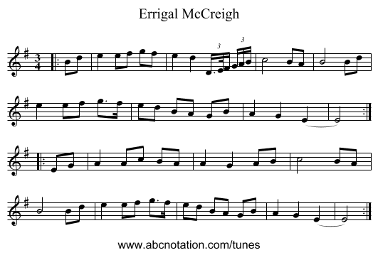 Errigal McCreigh - staff notation