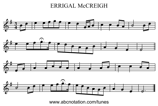 ERRIGAL McCREIGH - staff notation
