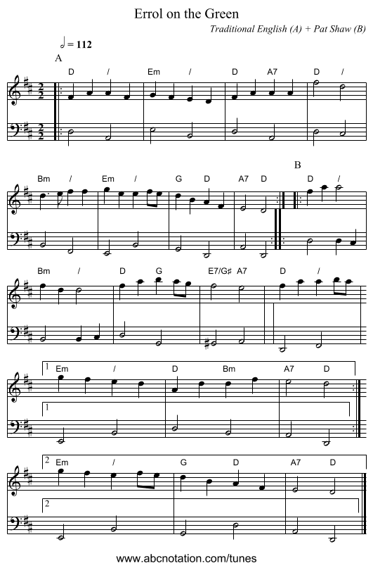 Errol on the Green - staff notation