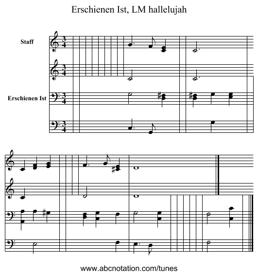 Erschienen Ist, LM hallelujah - staff notation