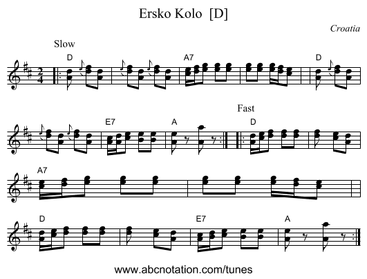 Ersko Kolo  [D] - staff notation