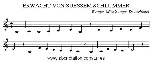 ERWACHT VON SUESSEM SCHLUMMER - staff notation