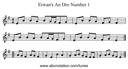 Erwan's An Dro Number 1 - staff notation